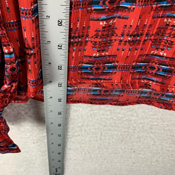 AQUA x Pendleton Womens Long Sleeve Smocked V-Neck Red Casual Blouse Size S 9740 - Picture 4 of 8